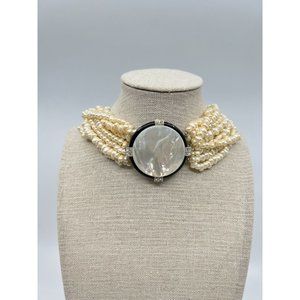 Kenneth Jay Lane Sautoir Mother of Pearl 10 Strand Convertible Choker Necklace